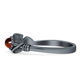 Oval Garnet CZ Feather Rings 5.4mm Oxidized Beaded 925 Sterling Silver