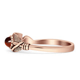 Oval Garnet CZ Feather Rings 5.4mm Oxidized Beaded 925 Sterling Silver