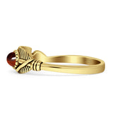 Oval Garnet CZ Feather Rings 5.4mm Oxidized Beaded 925 Sterling Silver