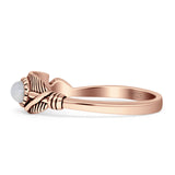 Oval Moonstone Feather Rings 5.4mm Oxidized Beaded 925 Sterling Silver