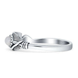 Oval Moonstone Feather Rings 5.4mm Oxidized Beaded 925 Sterling Silver