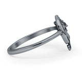 Oxidized Cat On Moon & Star Ring