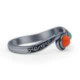 Oxidized Turquoise & Red Coral Ring