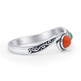 Oxidized Turquoise & Red Coral Ring