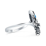 Lab Created Blue Opal Bee Flower Ring Oxidized 925 Sterling Silver