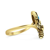 Lab Created Blue Opal Bee Flower Ring Oxidized 925 Sterling Silver