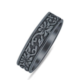 Oxidized Flower Leaf Band Swirl Ring