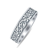 Oxidized Flower Leaf Band Swirl Ring