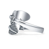 Oxidized Feather Ring Adjustable Band