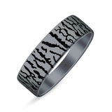 Minimalist 5.6mm Tree Bark Band Oxidized Ring 925 Sterling Silver