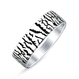 Minimalist 5.6mm Tree Bark Band Oxidized Ring 925 Sterling Silver