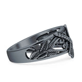 Minimalist 10mm Dragonfly Filigree Ring Oxidized 925 Sterling Silver