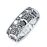 Minimalist 7.4mm Elephants Band Oxidized Ring 925 Sterling Silver