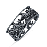 Minimalist 7mm Turtles Band Oxidized 925 Sterling Silver