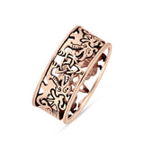 Minimalist 10mm Celtic Triquetra & Dragons Band Oxidized 925 Sterling Silver