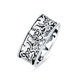 Minimalist 10mm Celtic Triquetra & Dragons Band Oxidized 925 Sterling Silver