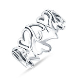 Minimalist 7.2mm Open Hearts Band Oxidized  925 Sterling Silver