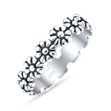Minimalist 4.1mm Daisy Flower Band Oxidized  925 Sterling Silver