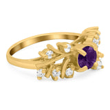 Art Deco Round Natural Stone Floral Ring