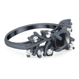 Art Deco Round Natural Stone Floral Ring