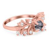 Art Deco Round Natural Stone Floral Ring