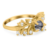 Art Deco Round Natural Stone Floral Ring