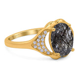 Oval Natural Stone Cluster Wedding Ring