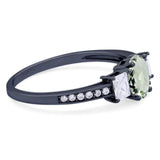 Art Deco Oval Natural Stone Trio Ring