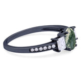 Art Deco Oval Natural Stone Trio Ring