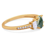 Art Deco Oval Natural Stone Trio Ring