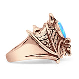 Oval 16mm Lab Created Blue Opal Flying Bat Oxidized Ring 925 Sterling Silver