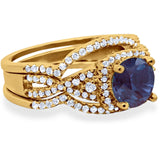 Round Natural Stone Three Piece Ring