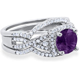 Round Natural Stone Three Piece Ring