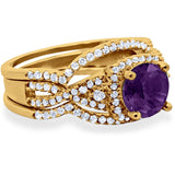 Round Natural Stone Three Piece Ring