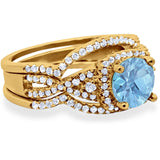 Round Natural Stone Three Piece Ring