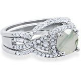Round Natural Stone Three Piece Ring