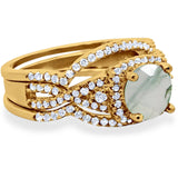 Round Natural Stone Three Piece Ring