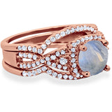 Round Natural Stone Three Piece Ring