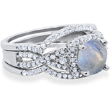 Round Natural Stone Three Piece Ring
