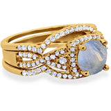 Round Natural Stone Three Piece Ring