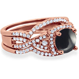 Round Natural Stone Three Piece Ring