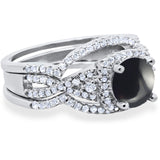 Round Natural Stone Three Piece Ring