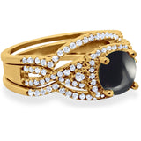 Round Natural Stone Three Piece Ring