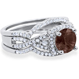 Round Natural Stone Three Piece Ring