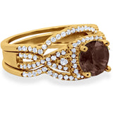 Round Natural Stone Three Piece Ring