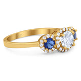 Round Natural Stone Three Stone Ring