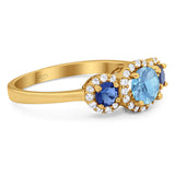 Round Natural Stone Three Stone Ring