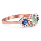 Round Natural Stone Three Stone Ring