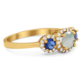 Round Natural Stone Three Stone Ring