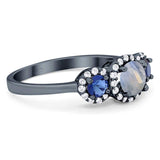 Round Natural Stone Three Stone Ring